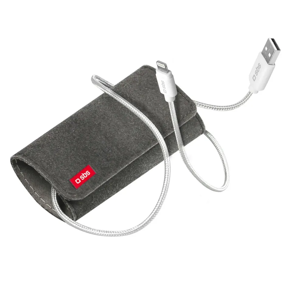 SBS Lightning Ladekabel 1m mit Reiseetui USB weiß