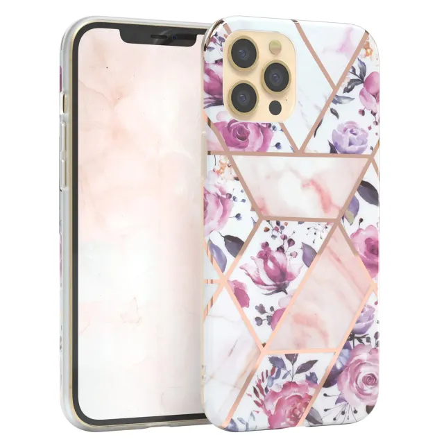 EAZY CASE iPhone 12 Pro Max Silikonhülle Blumen Rosé-Gold