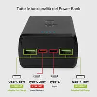 SBS Powerbank 30000mAh 20W USB-C USB-A Schwarz