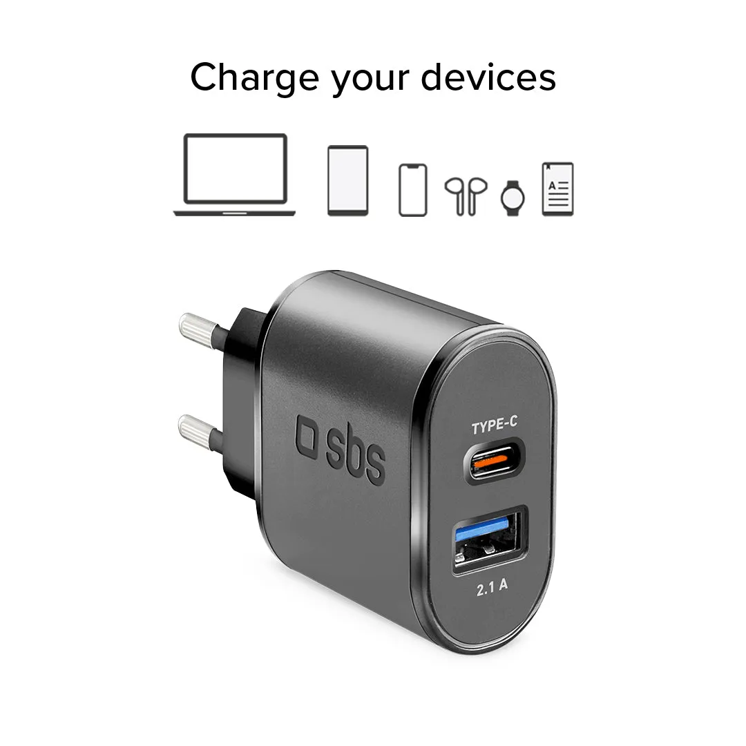 SBS Reise USB-A USB-C Ladegerät 10W Intelligent Charge