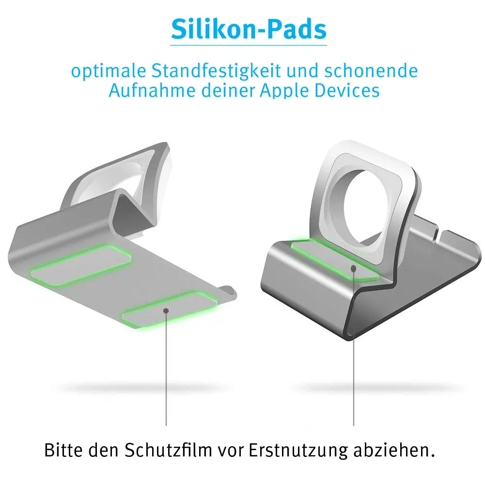 arktis Apple Watch Ladestation Aluminium Silber