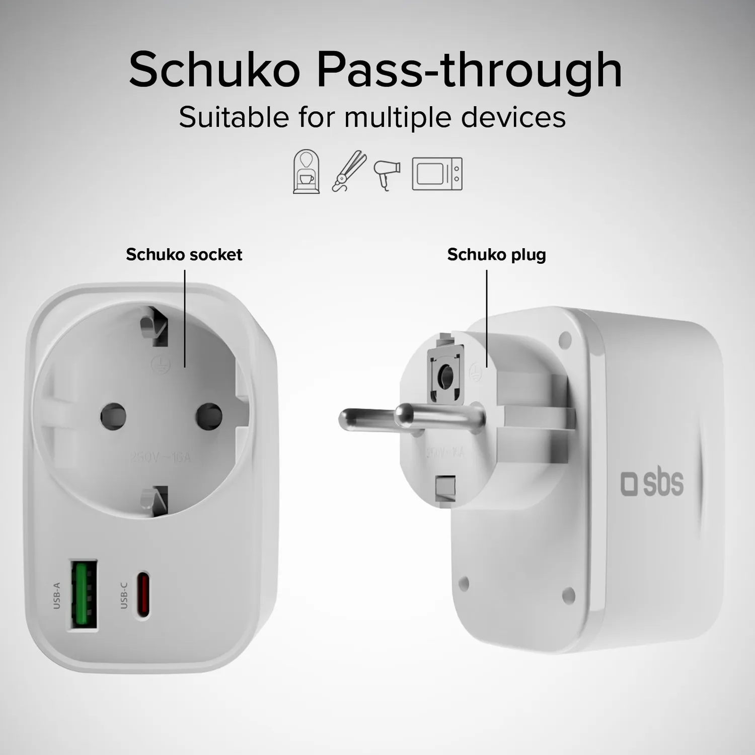 SBS 20W Schuko Wandsteckdose USB Ladegerät 2-Port