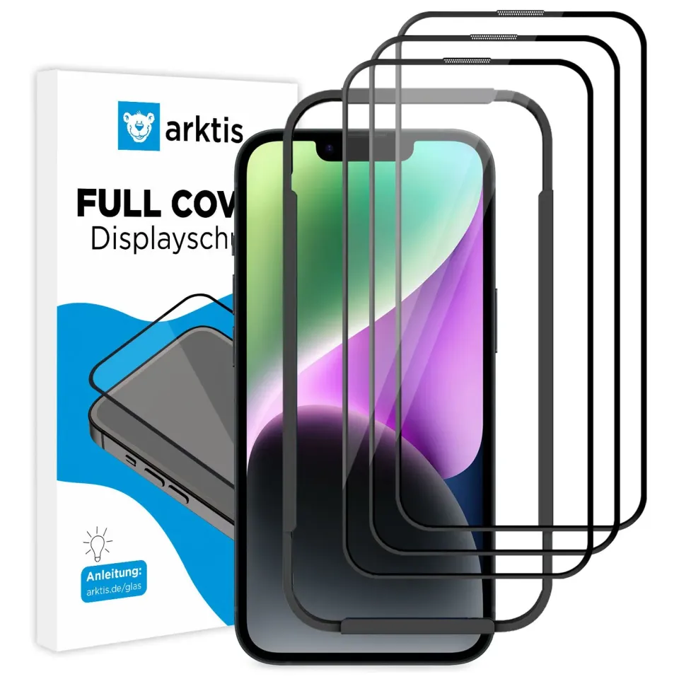 arktis Full Cover Panzerglas iPhone 14 3er Set 9H