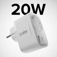 SBS 20W Schuko Wandladegerät USB-C + USB-A mit Steckdose
