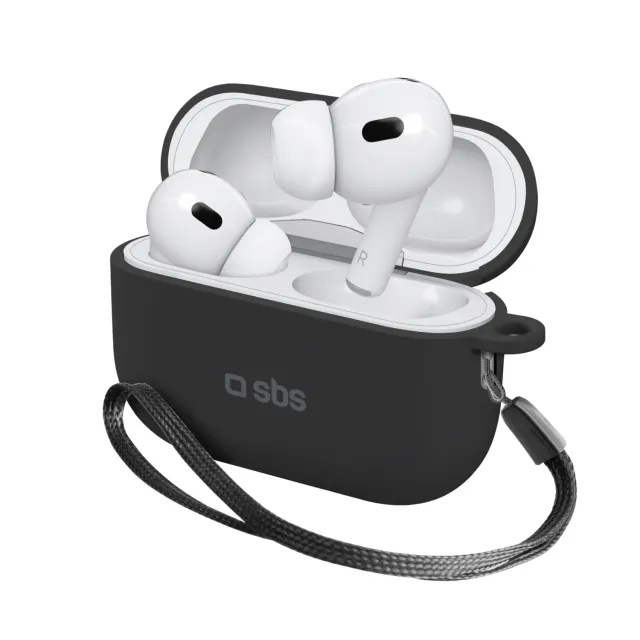 SBS AirPods Pro 2 Silikonhülle mit Karabiner schwarz