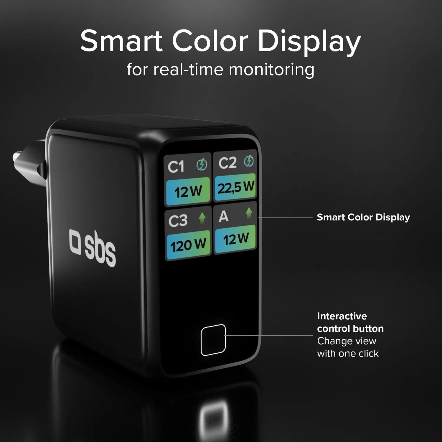 SBS 100W USB-C Ladegerät 4-Port mit TFT-Display