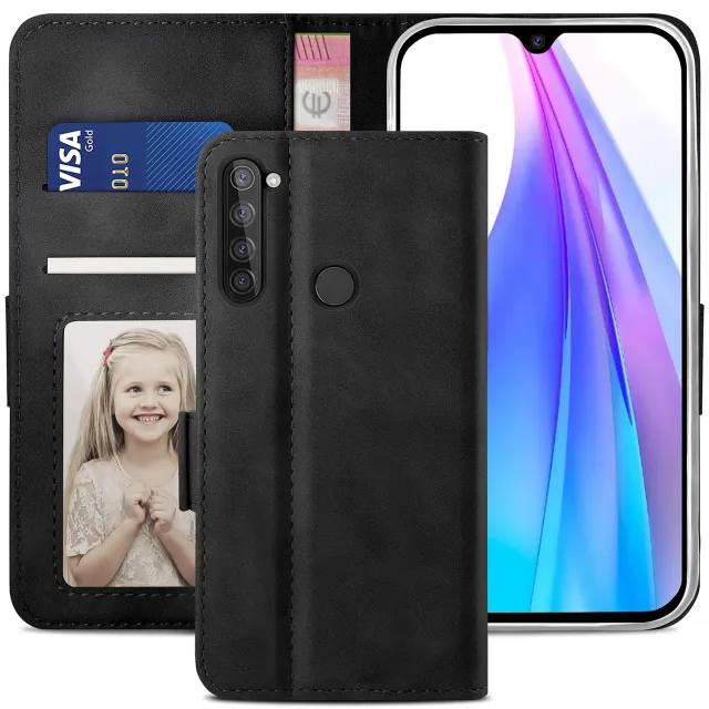 YATWIN Redmi Note 8T Klapphülle Leder Schwarz RFID