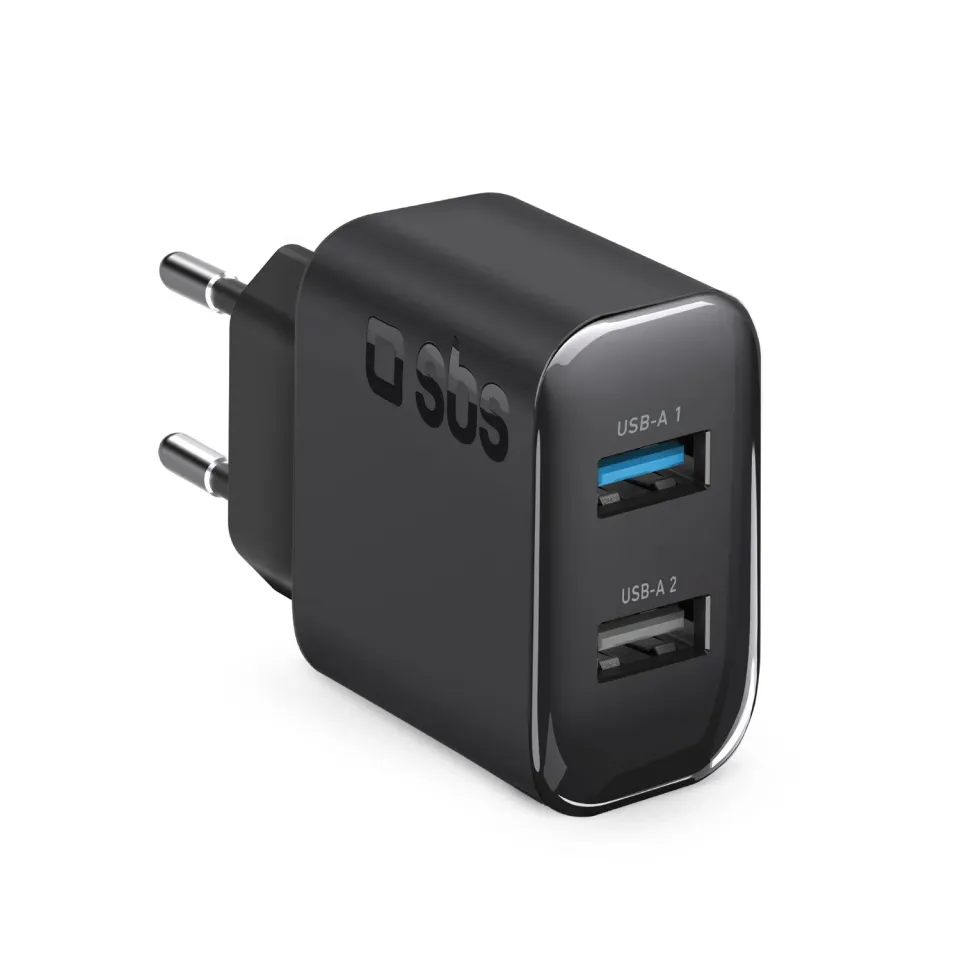 SBS 10W USB Ladegerät Schwarz 2-Port Schnellladung