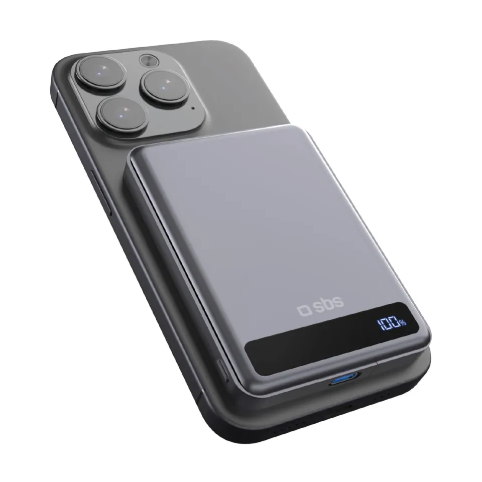 SBS Qi2 Powerbank magnetisch 5000mAh 15W Display