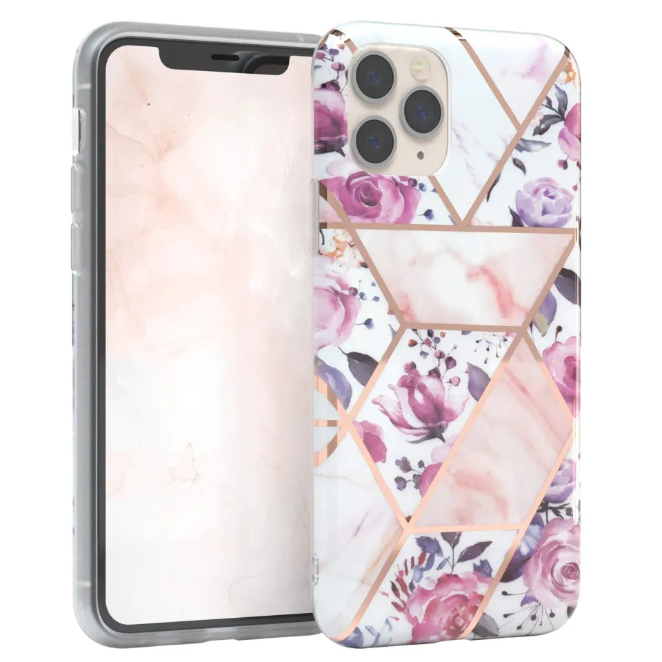 EAZY CASE iPhone 11 Pro Silikonhülle Blumen Rosé-Gold slim