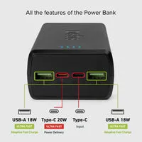 SBS Powerbank 30000mAh 20W USB-C USB-A Schwarz