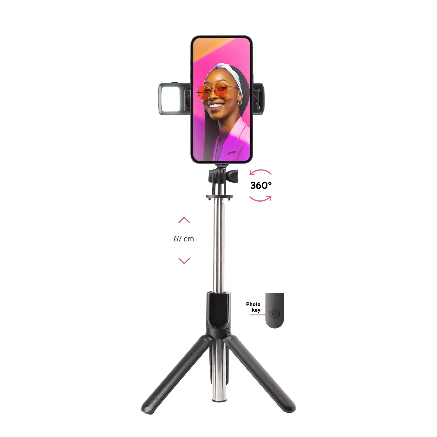 SBS Selfie-Stick Wireless LED 67cm Schwarz Bluetooth