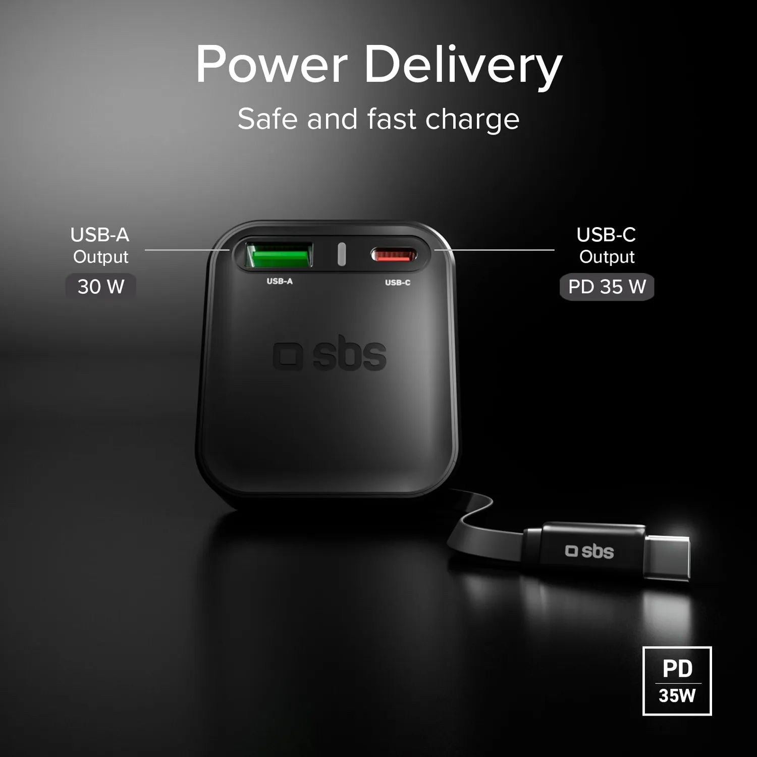 SBS Auto Ladegerät 3in1 Retraktibel USB-C 35W PD Kabel