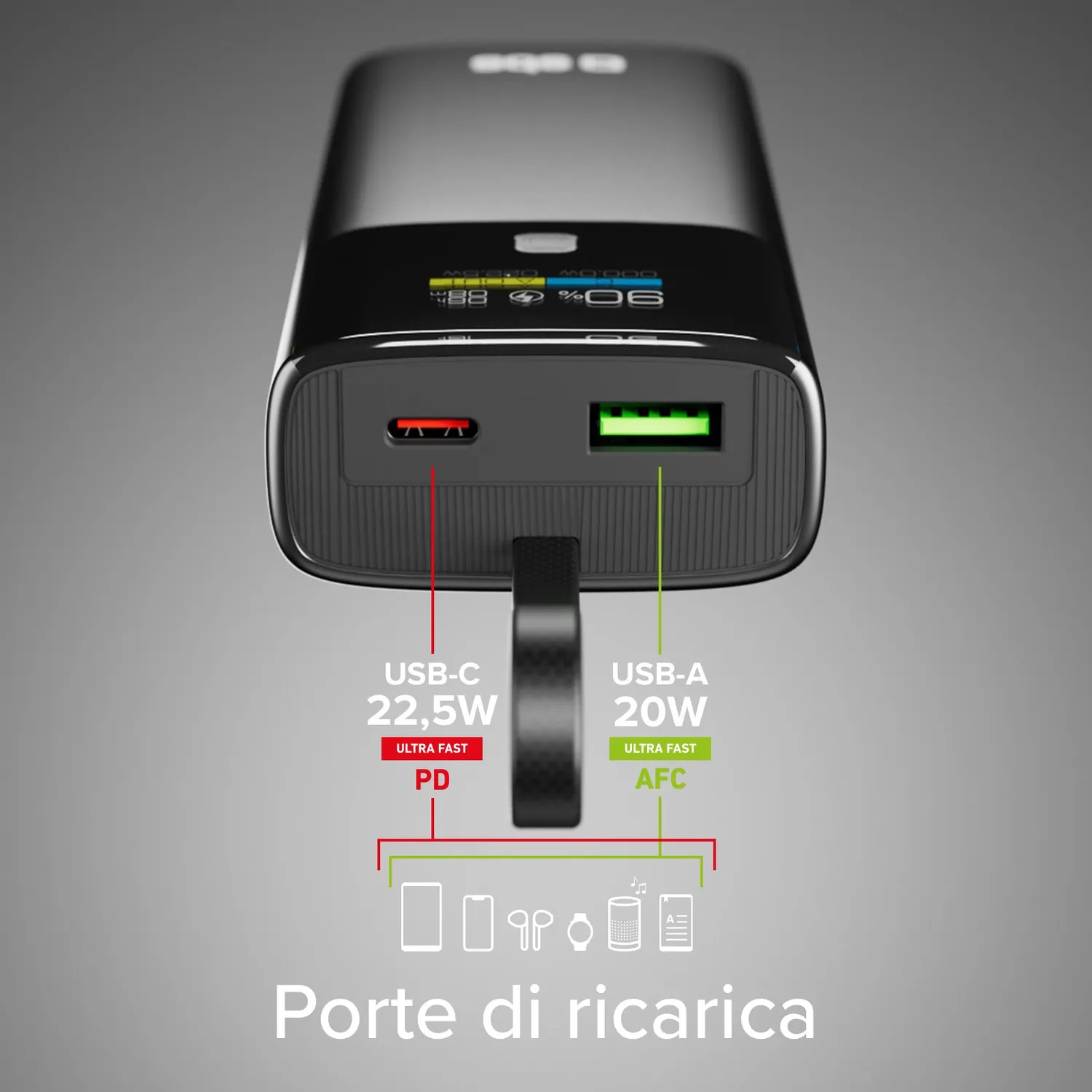 SBS Powerbank 10000mAh PD 20W USB-C Kabel LCD