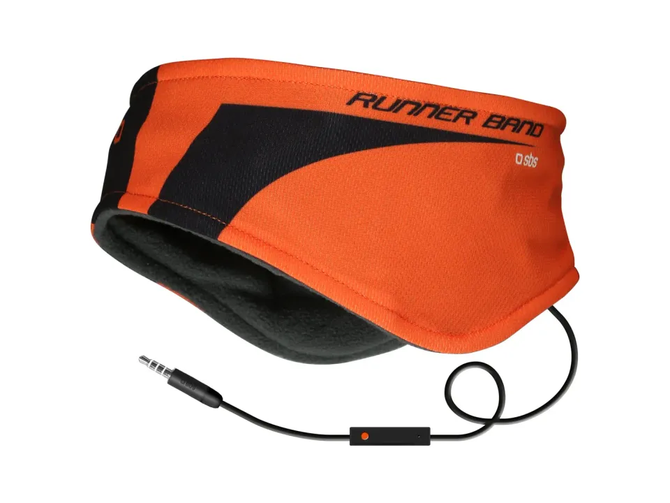 SBS Runner Sport-Stirnband Orange mit Kopfhörer