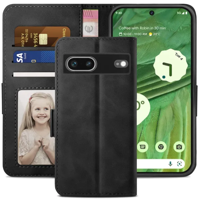 YATWIN Google Pixel 7 Klapphülle Leder Schwarz mit Kartenfach