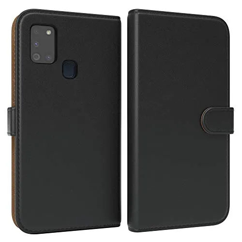 EAZY CASE Galaxy A21s Klapphülle Schwarz Bookstyle mit Kartenfach