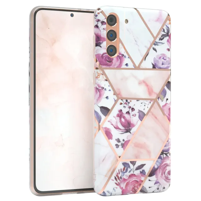 EAZY CASE Samsung Galaxy S21 Plus 5G Silikonhülle Blumen rosé-gold