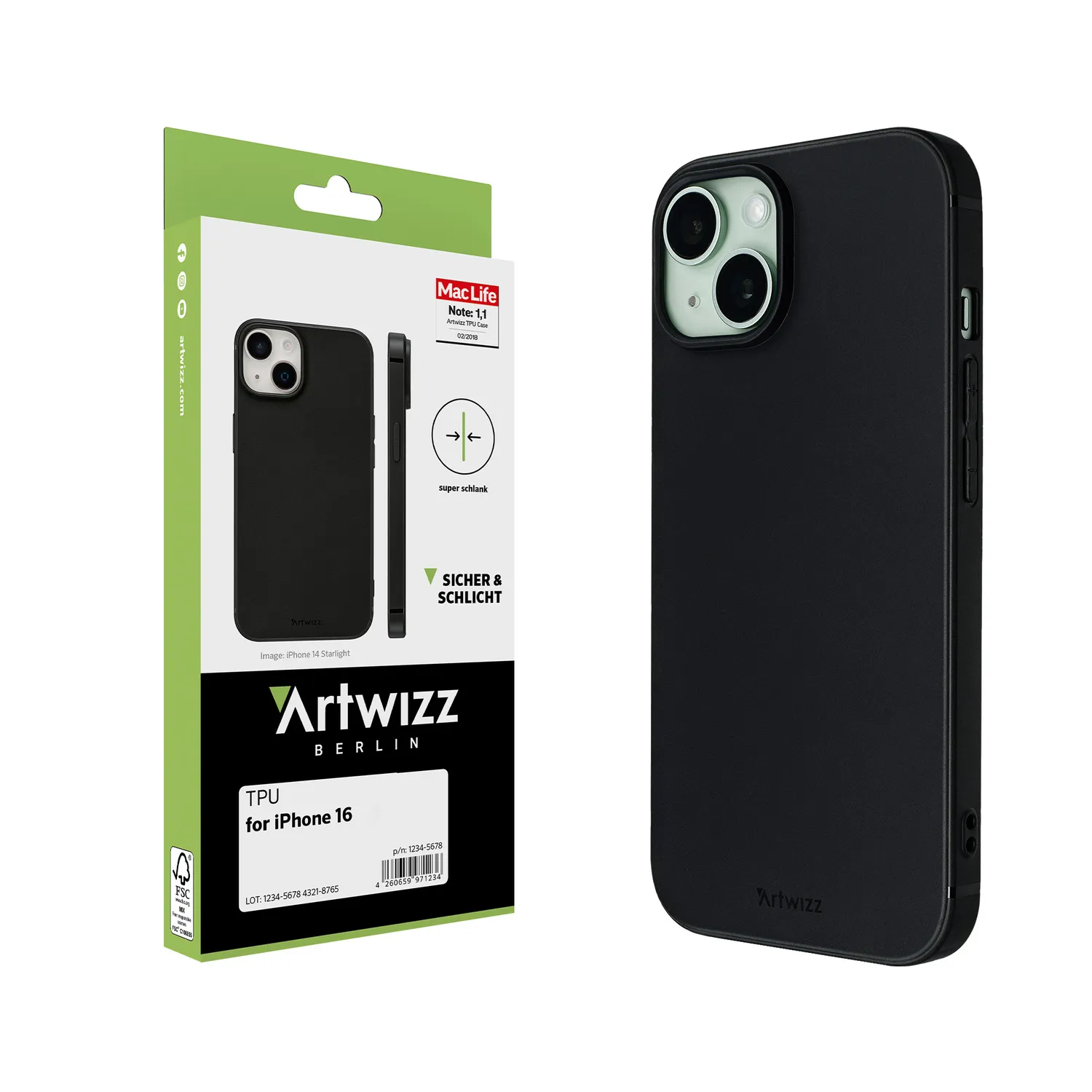 Artwizz TPU Case iPhone 16 Hülle schwarz matt-flexibel