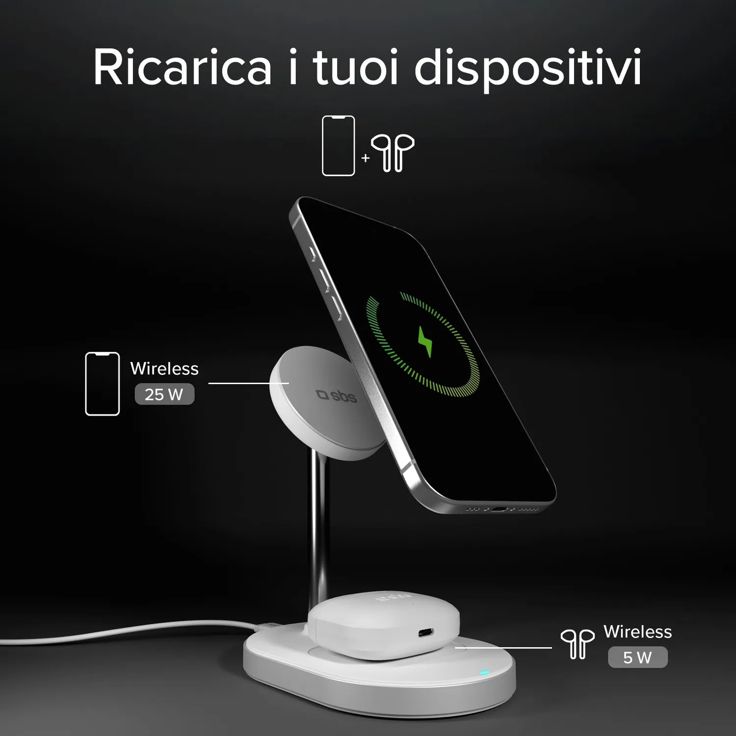SBS Qi2.2 Wireless Charger Set 35W Ladeständer 1,5 m