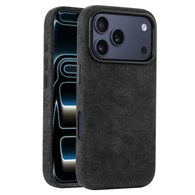 arktis Alcantara iPhone 17 Pro Hülle Schwarz MagSafe