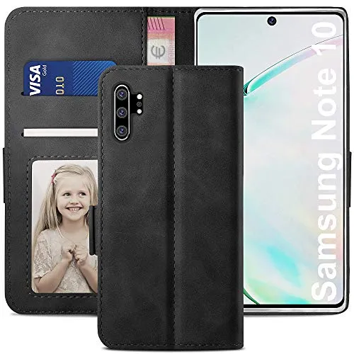 YATWIN Samsung Galaxy Note 10 Plus Klapphülle Schwarz Leder mit Kartenfach