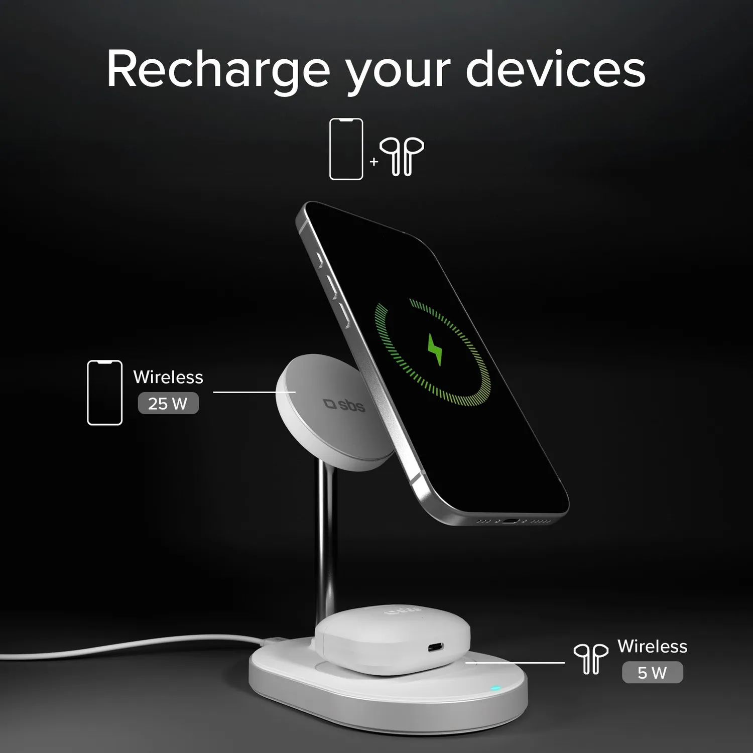 SBS Qi2.2 Wireless Charger Set 35W Ladeständer 1,5 m