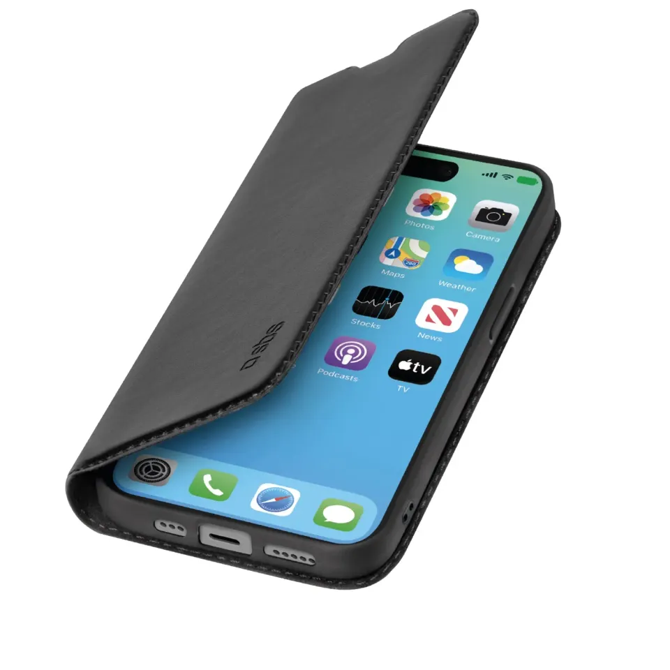 SBS Wallet Smooth Booklet iPhone 15 Pro Schwarz 2 Karten