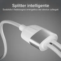 SBS Dual USB-C Splitter Ladekabel 60W 150cm Textil