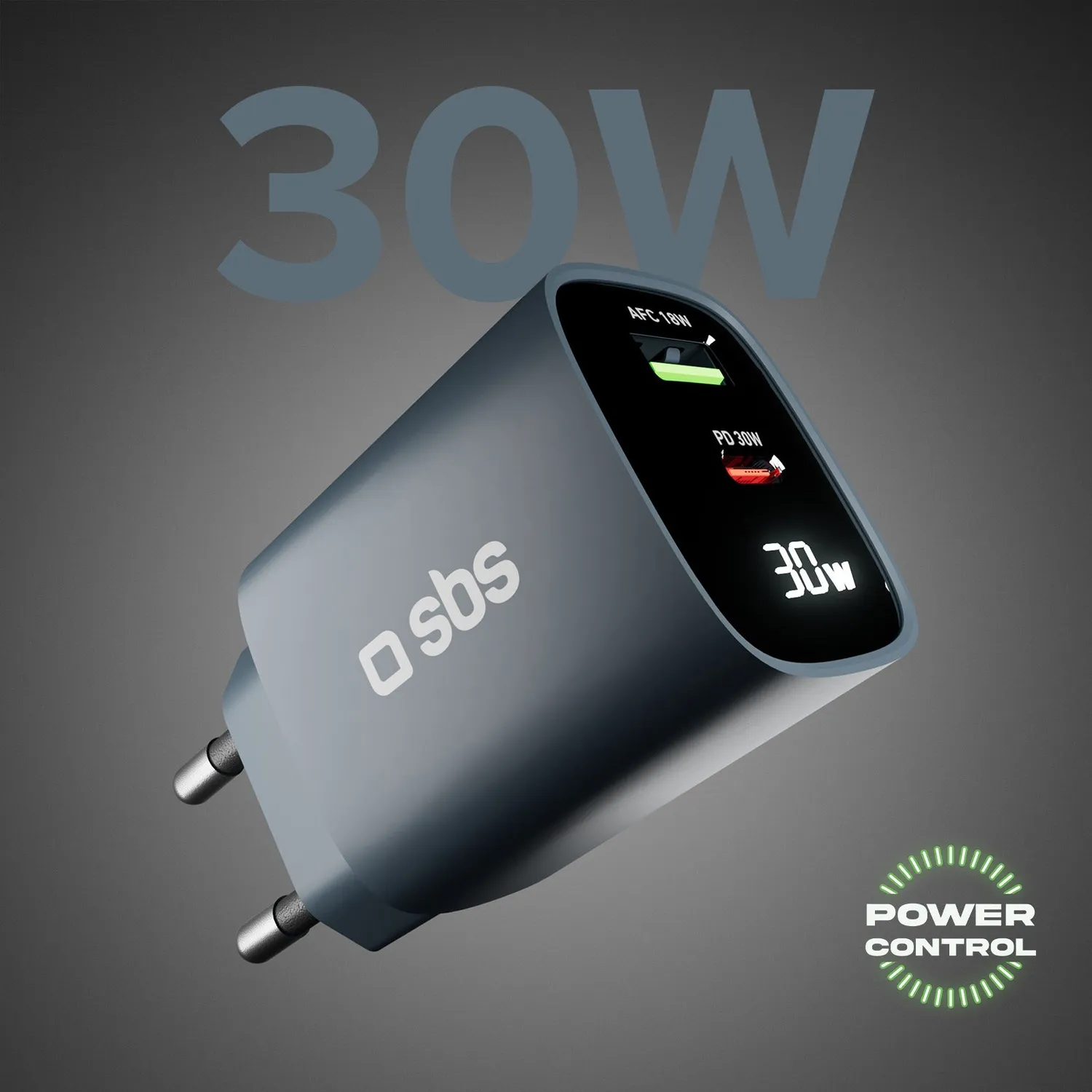 SBS Power Control Ladegerät 30W USB-C LCD Schwarz