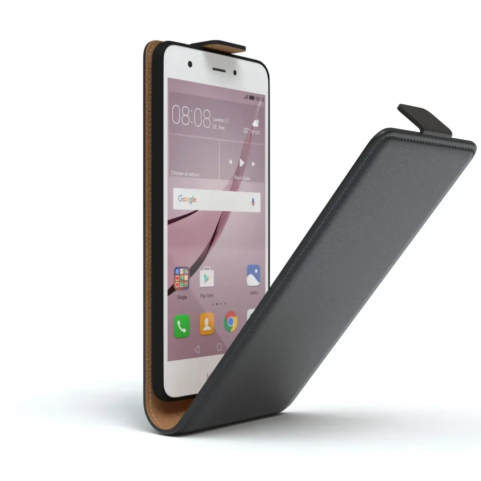 EAZY CASE Huawei Nova Klapphülle Schwarz Flipcase Kunstleder