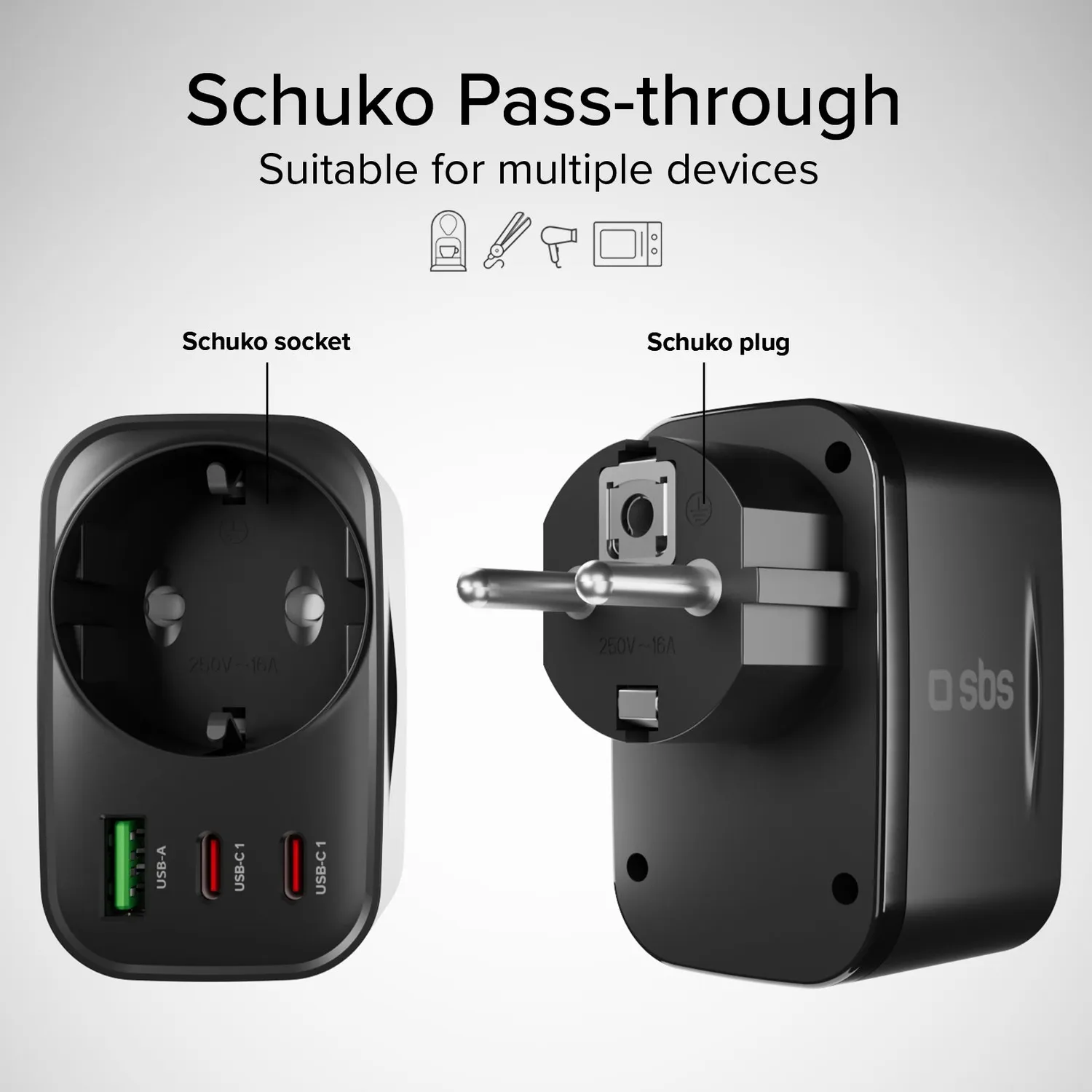 SBS Multi-Socket 30W Wandlader Schuko USB-C/A