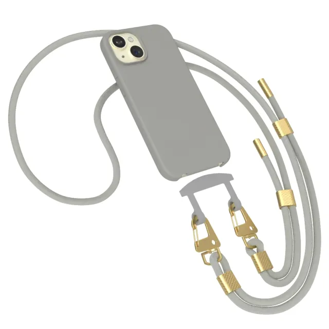 EAZY CASE 2in1 Handykette Hülle iPhone 15 Grau Karabiner stoßfest