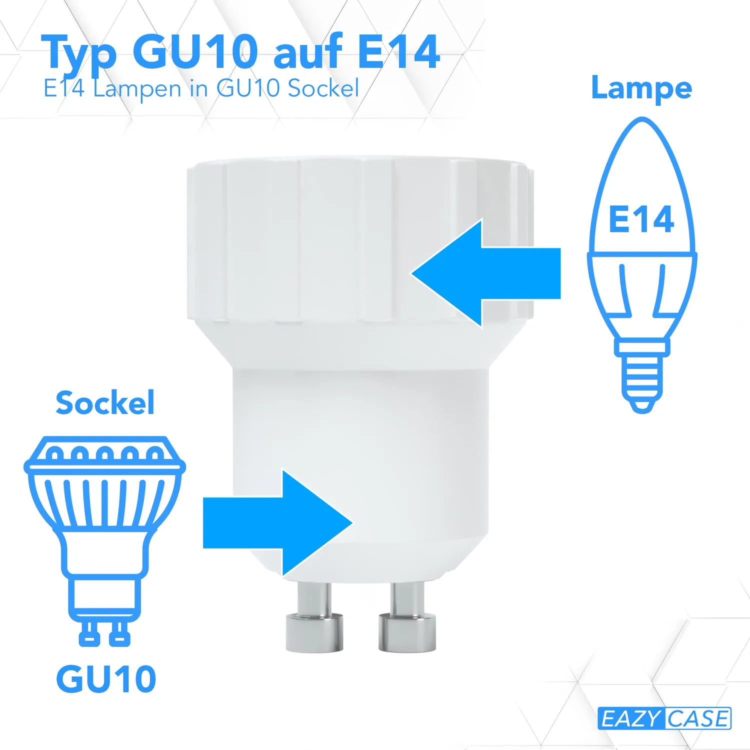 EAZY CASE GU10 auf E14 Lampensockel Adapter Weiß 4er