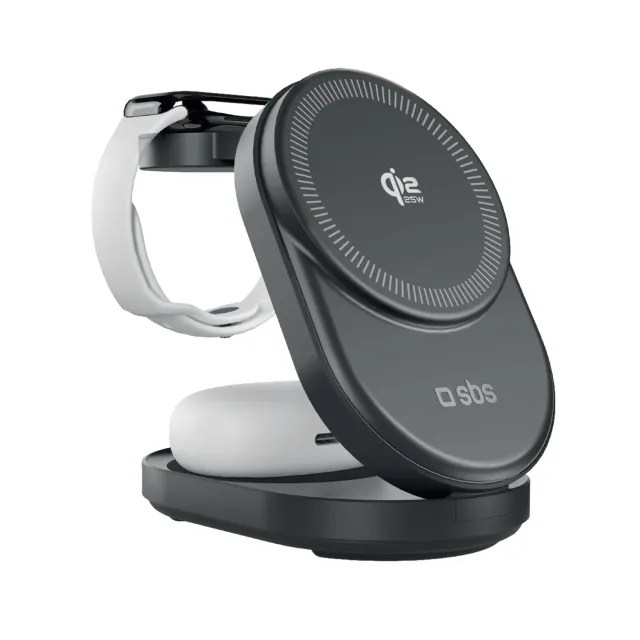 SBS 3-in-1 Ladestation Qi2.2 25W faltbar Schwarz