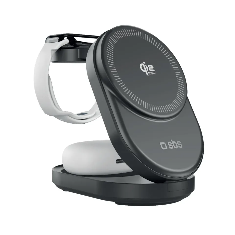 SBS 3-in-1 Ladestation Qi2.2 25W faltbar Schwarz