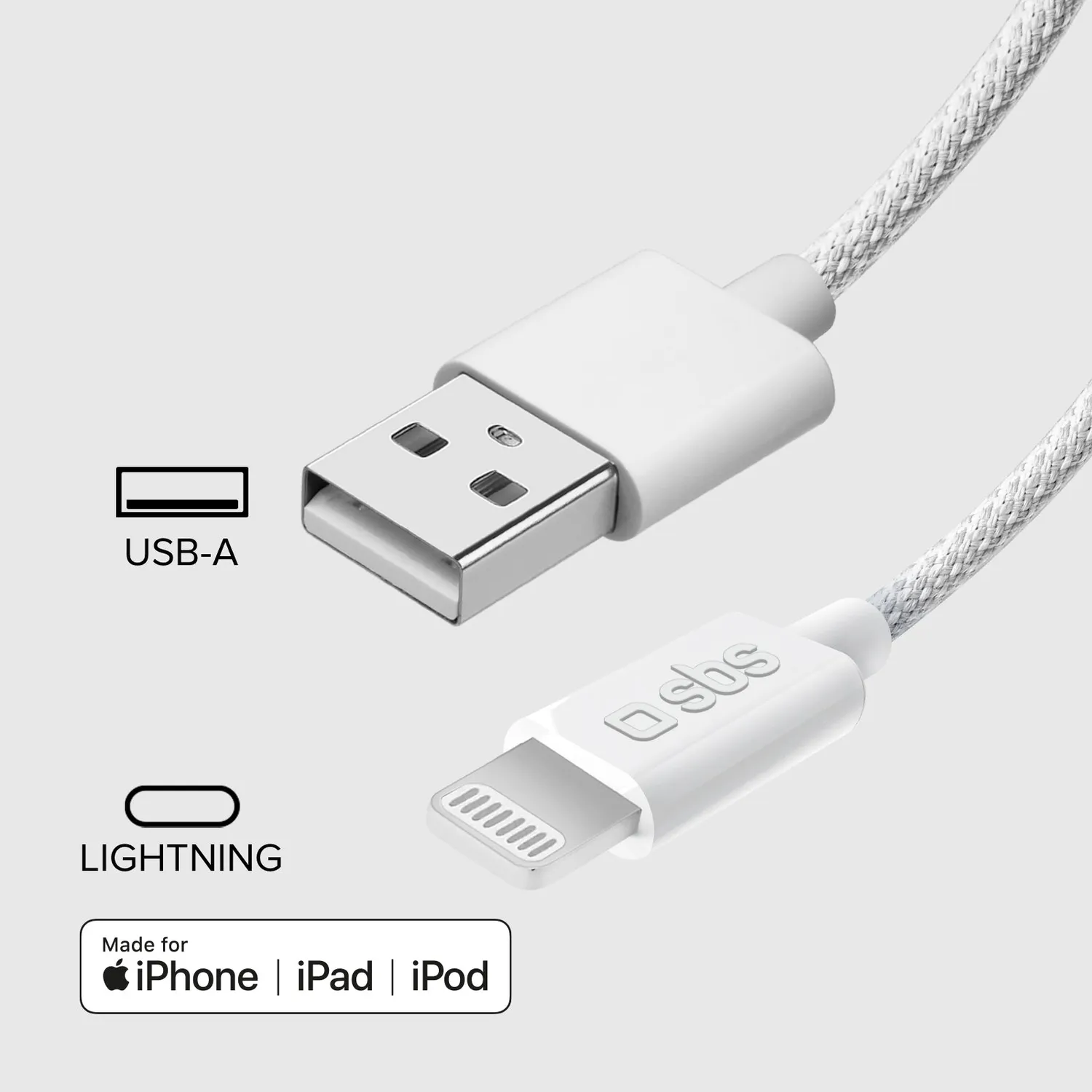 SBS USB-A Lightning Kabel 1,5m Stoff MFi schwarz
