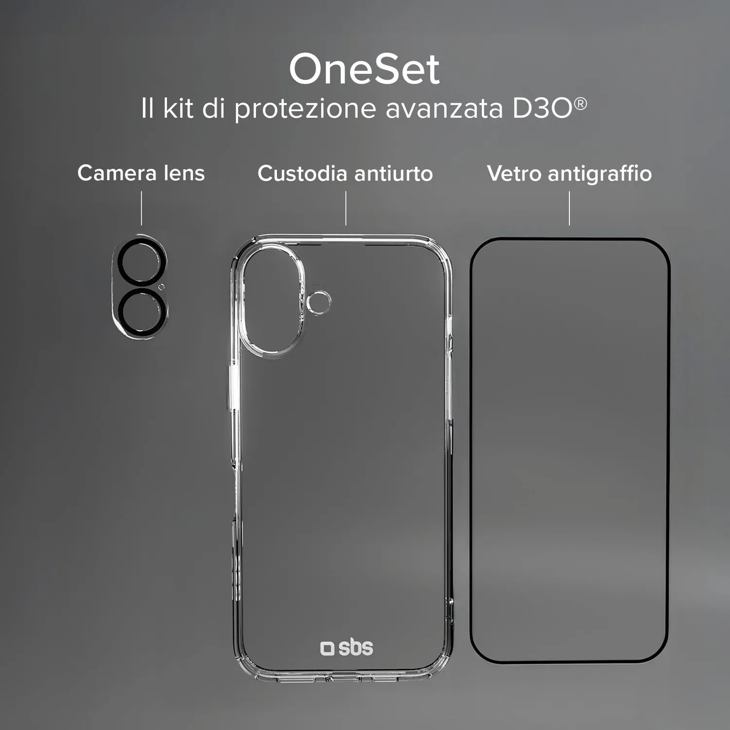 SBS D3O iPhone 16 Schutz-Set Hülle + Glas transparent