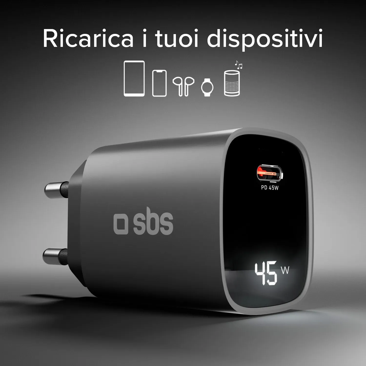 SBS Go Power Ladegerät 45 Watt GaN mit Display PD