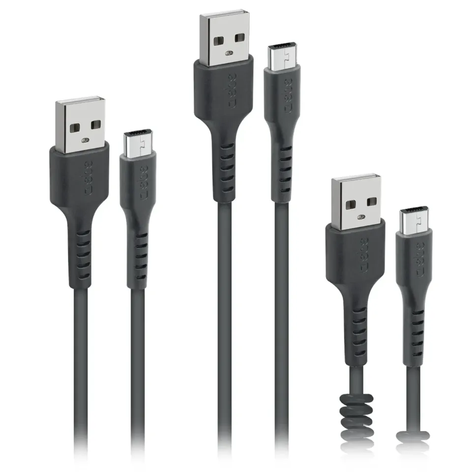 SBS Micro-USB Kabel Set 3 Stück 1m 2m Spiralkabel