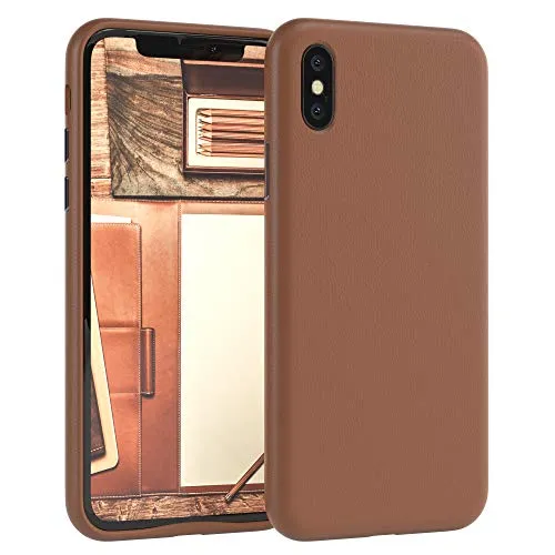 EAZY CASE iPhone X XS Kunstlederhülle Braun Qi