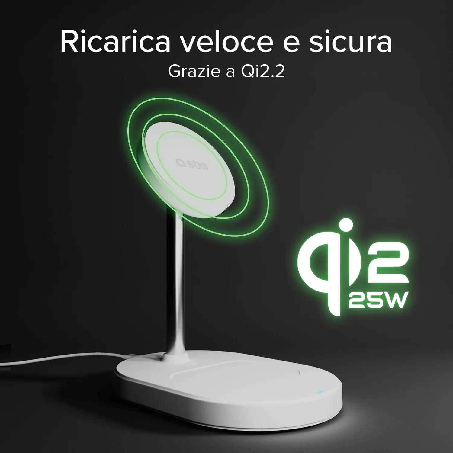 SBS Qi2.2 Wireless Charger Set 35W Ladeständer 1,5 m