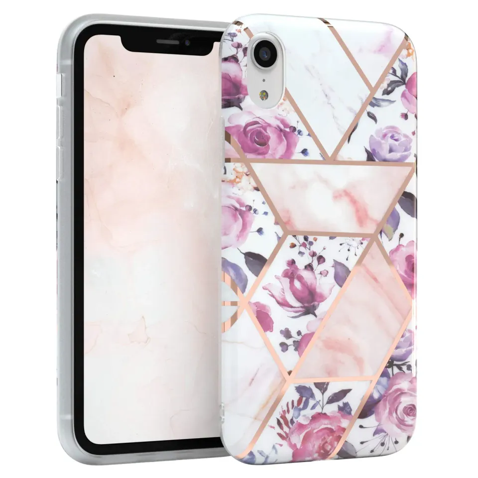 EAZY CASE iPhone XR Silikonhülle Blumen Rosé-Gold