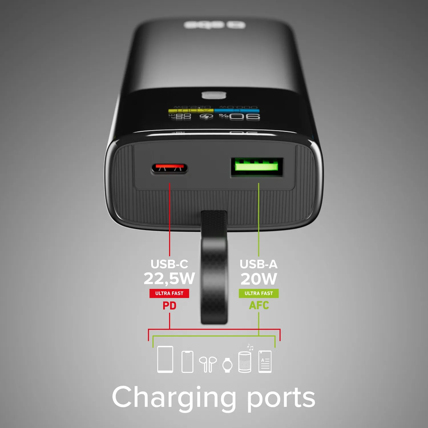SBS Powerbank 10000mAh PD 20W USB-C Kabel LCD