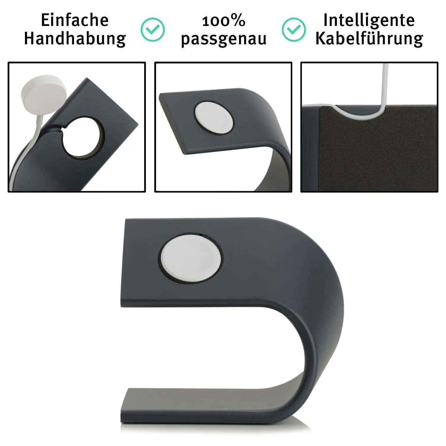 arktisband Aluminium Apple Watch Ständer schwarz